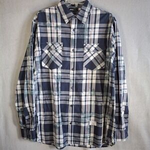JNCO Mens Medium Shirt White Blue Plaid Button Up‎ Long Sleeve Stain Pattern